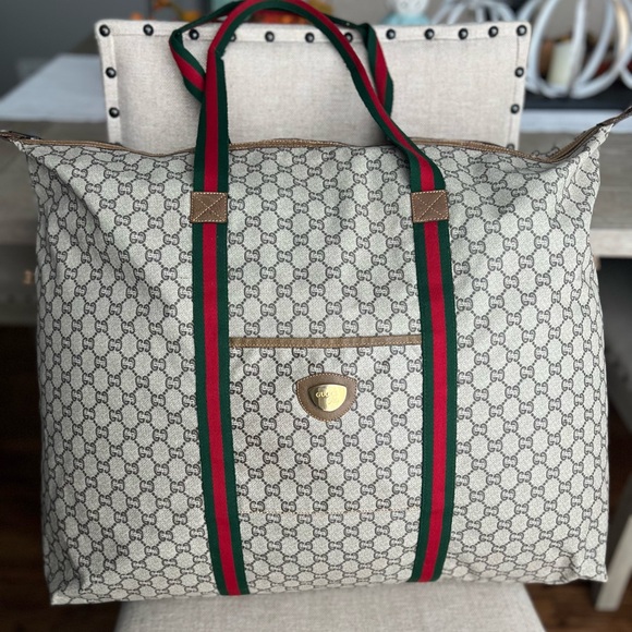 GUCCI Plus Monogram Weekender Travel Bag Web Duffle Bag Great Used Condition COA - Picture 3 of 15